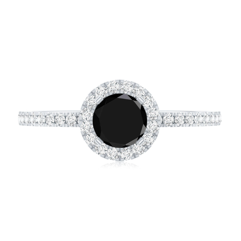 Black Spinel Minimal Engagement Ring with Diamond Halo