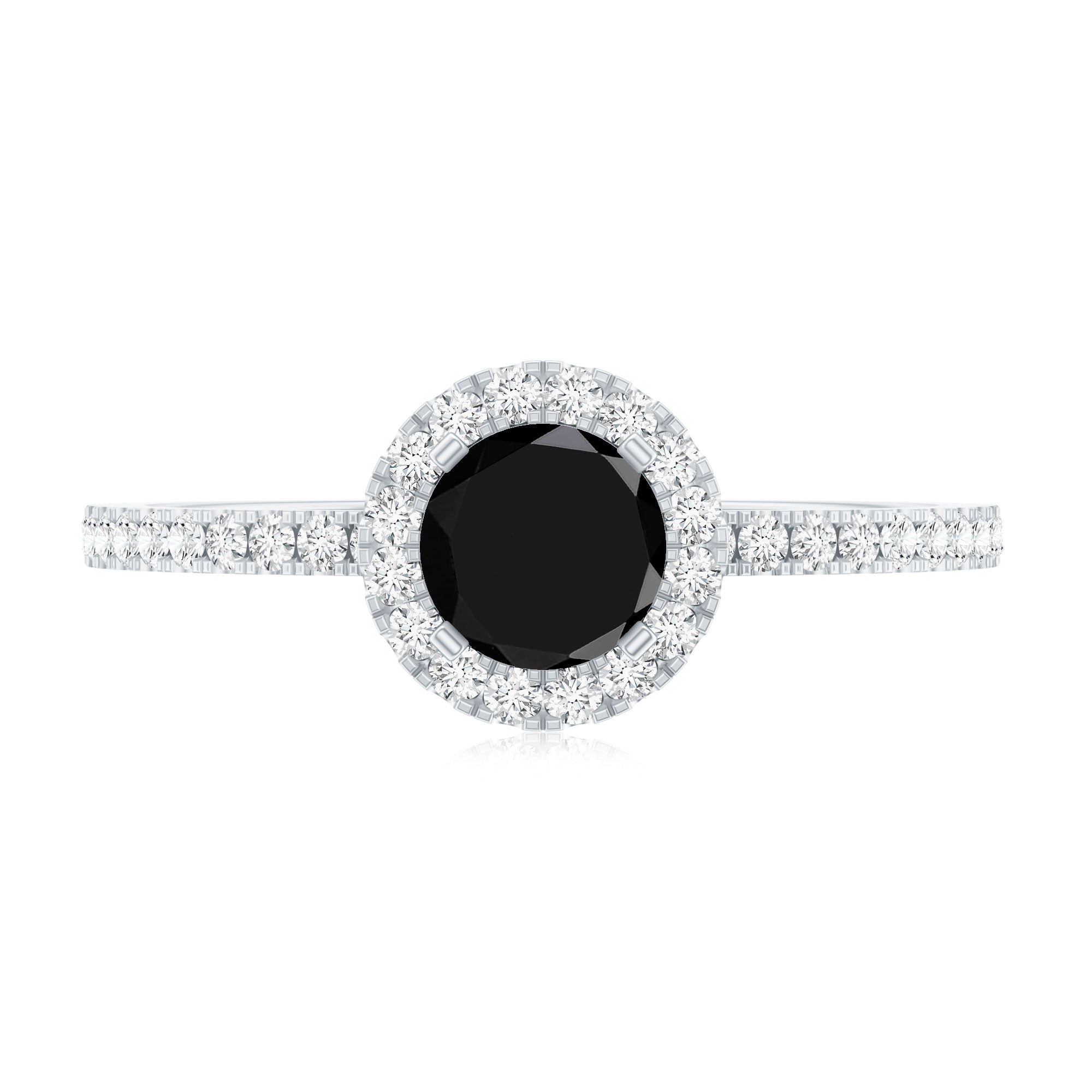 Black Spinel Minimal Engagement Ring with Diamond Halo
