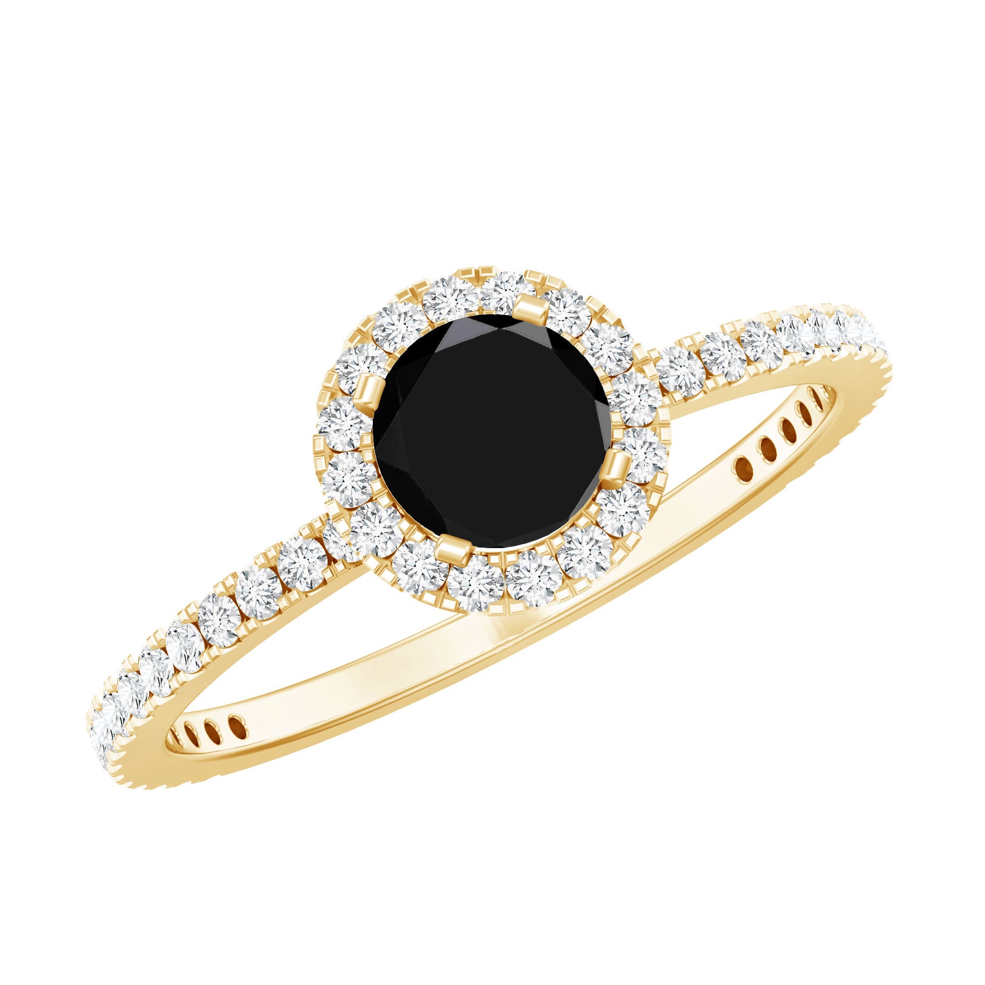 Black Spinel Minimal Engagement Ring with Diamond Halo