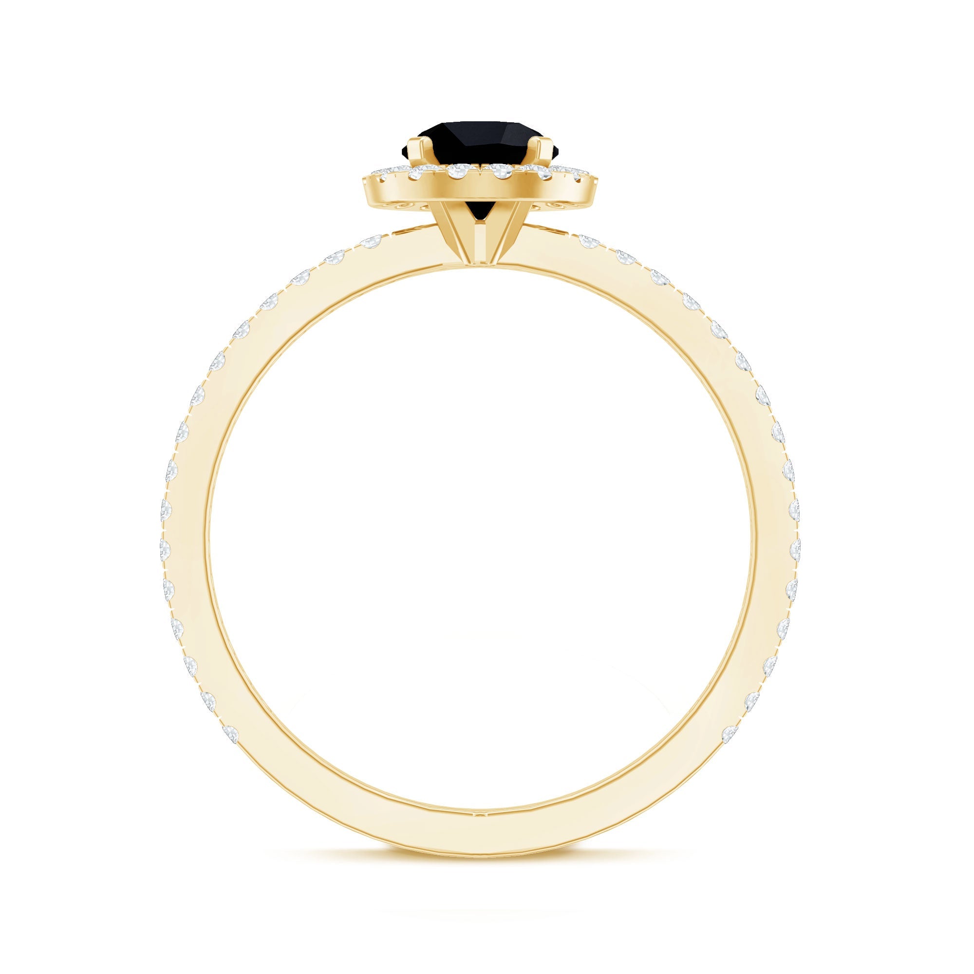 Black Spinel Minimal Engagement Ring with Diamond Halo