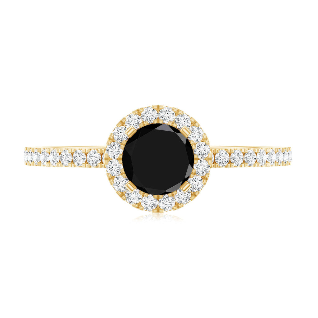 Black Spinel Minimal Engagement Ring with Diamond Halo