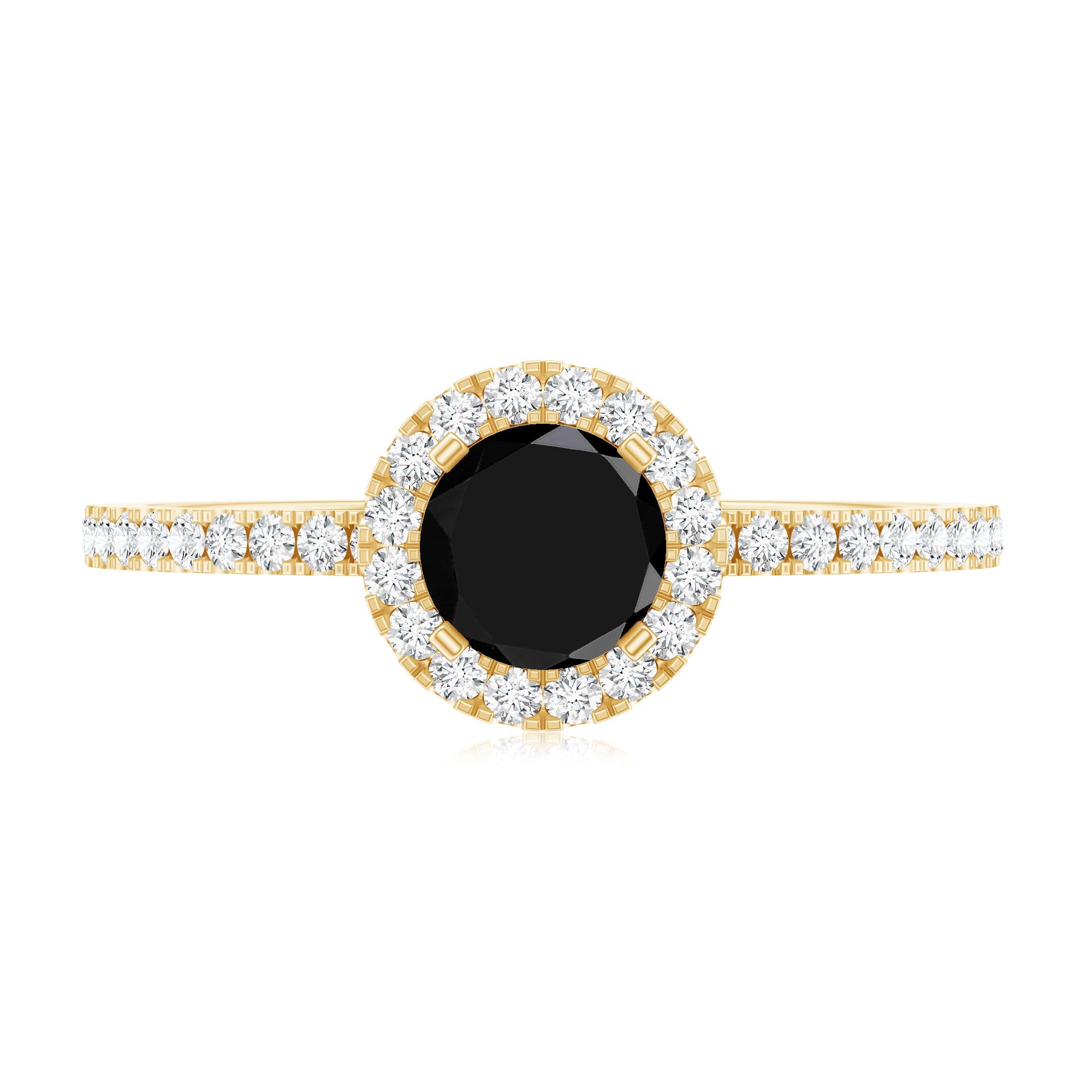 Black Spinel Minimal Engagement Ring with Diamond Halo