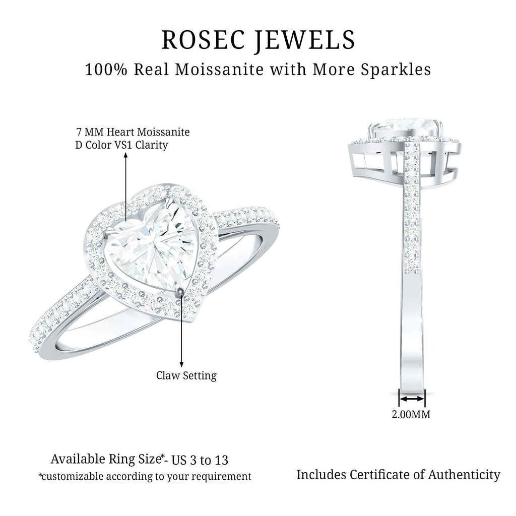 Certified Moissanite Heart Engagement Ring with Halo