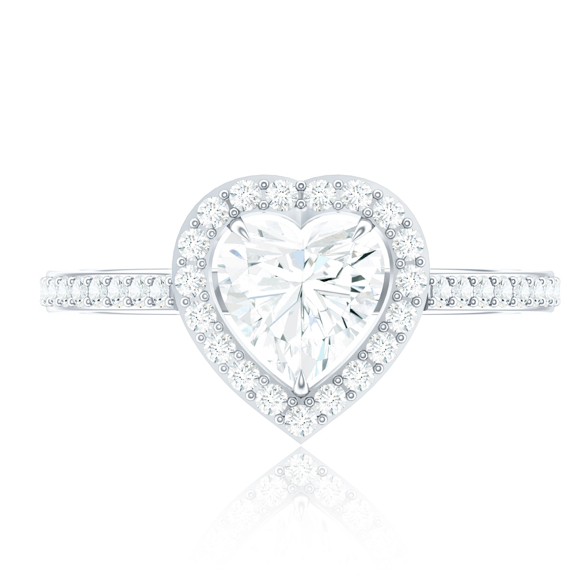 Certified Moissanite Heart Engagement Ring with Halo