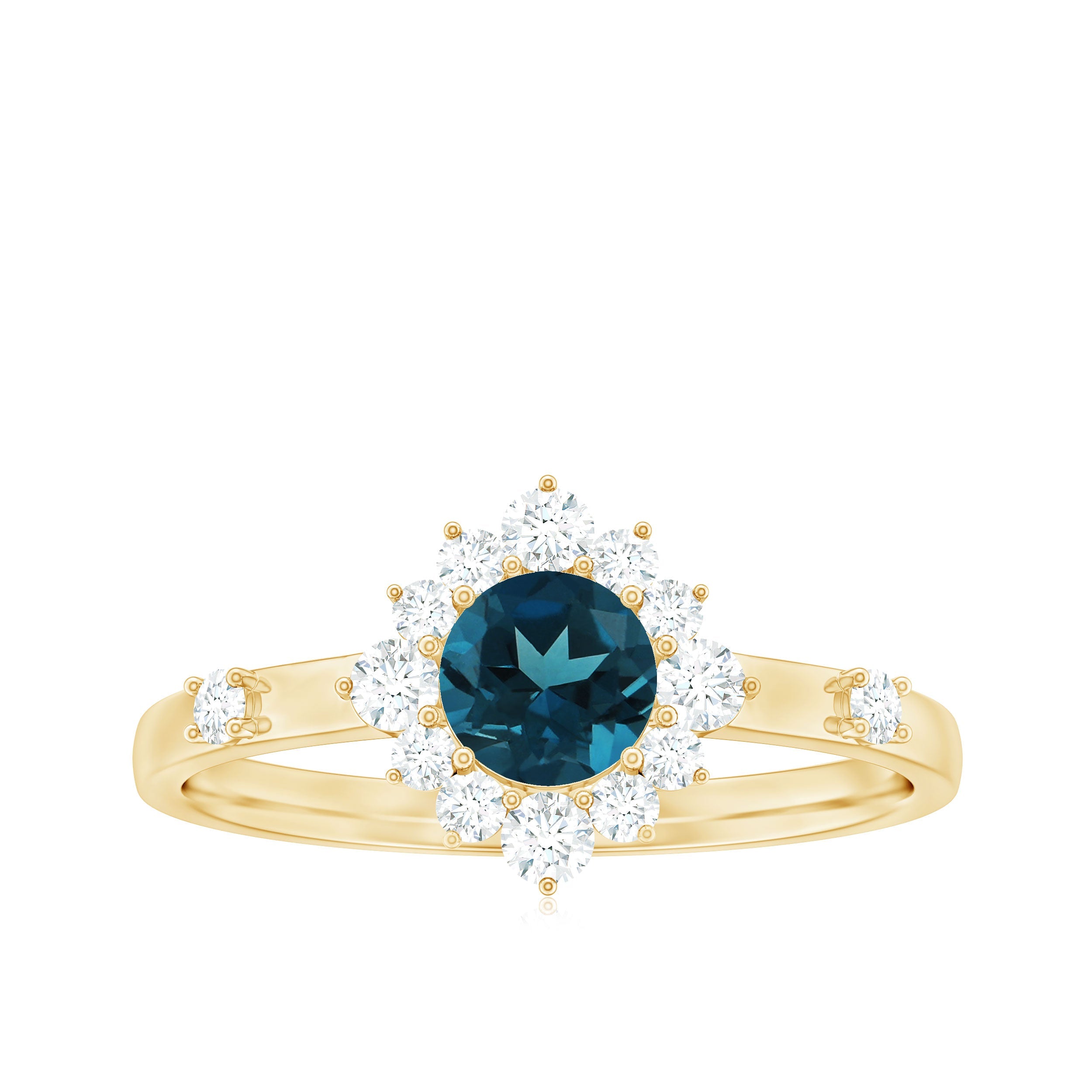 Round London Blue Topaz Promise Ring with Diamond Halo