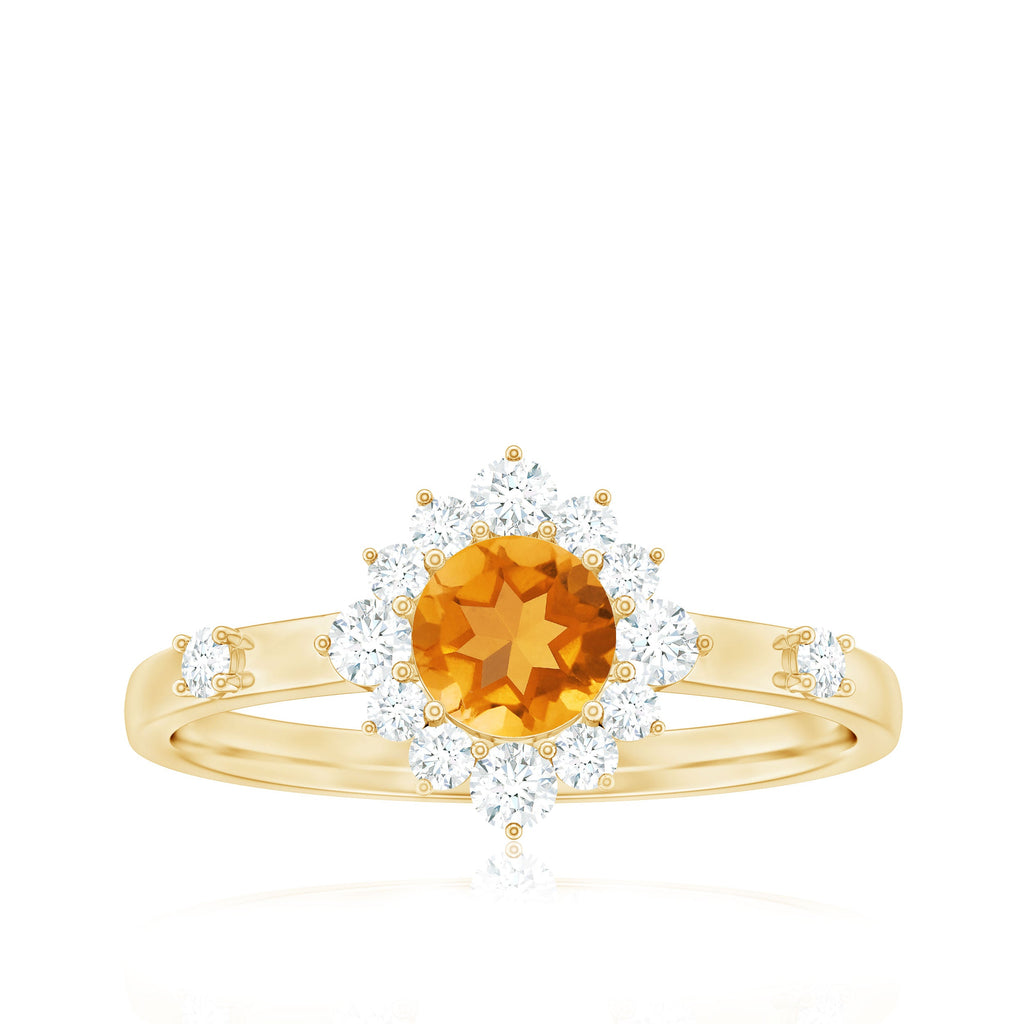 Classic Citrine Engagement Ring with Diamond Halo