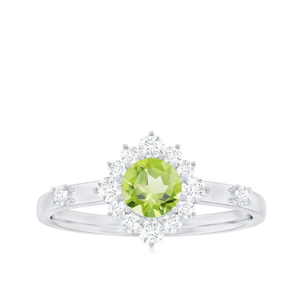 Real Half Carat Peridot Engagement Ring with Diamond Halo