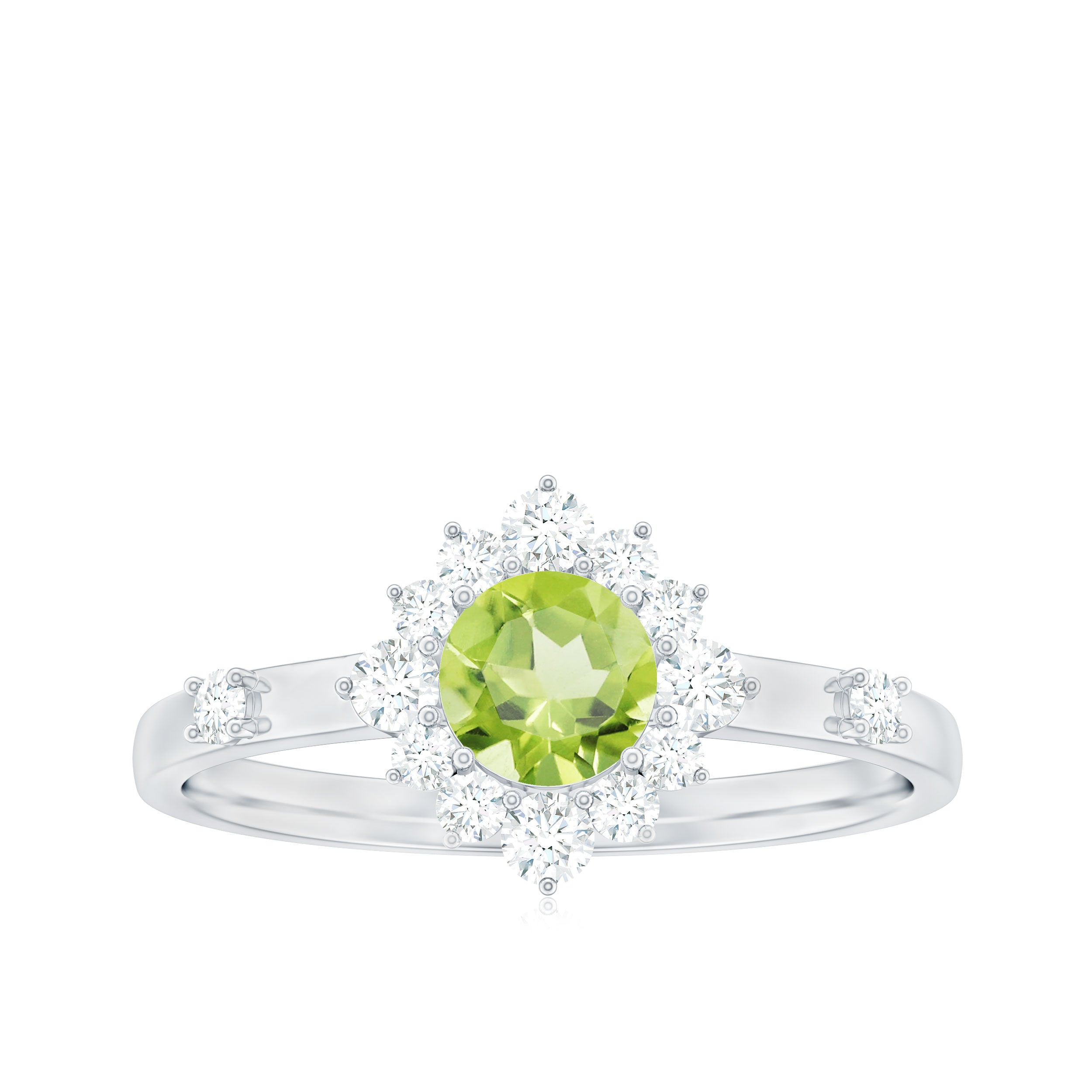 Real Half Carat Peridot Engagement Ring with Diamond Halo