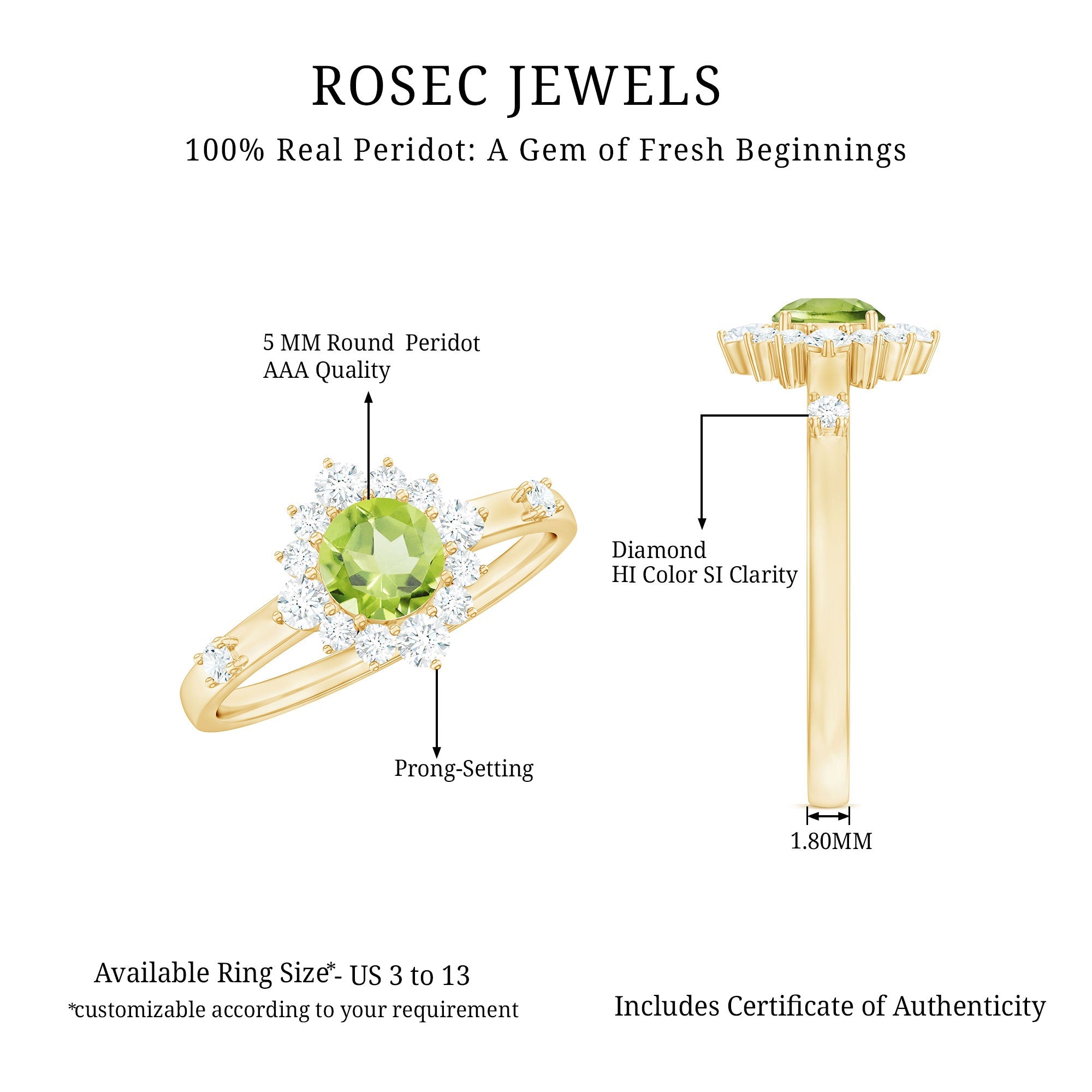 Real Half Carat Peridot Engagement Ring with Diamond Halo