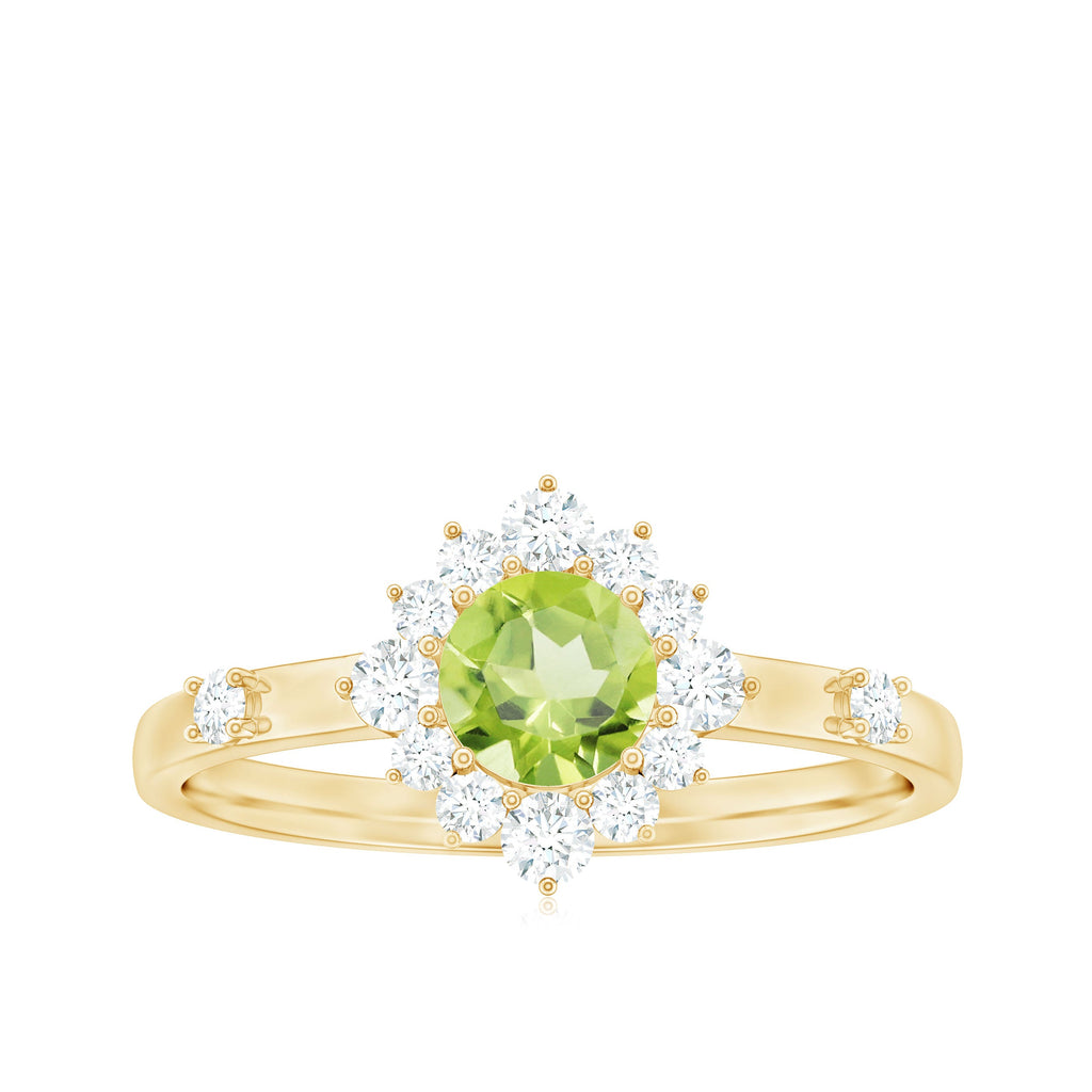 Real Half Carat Peridot Engagement Ring with Diamond Halo