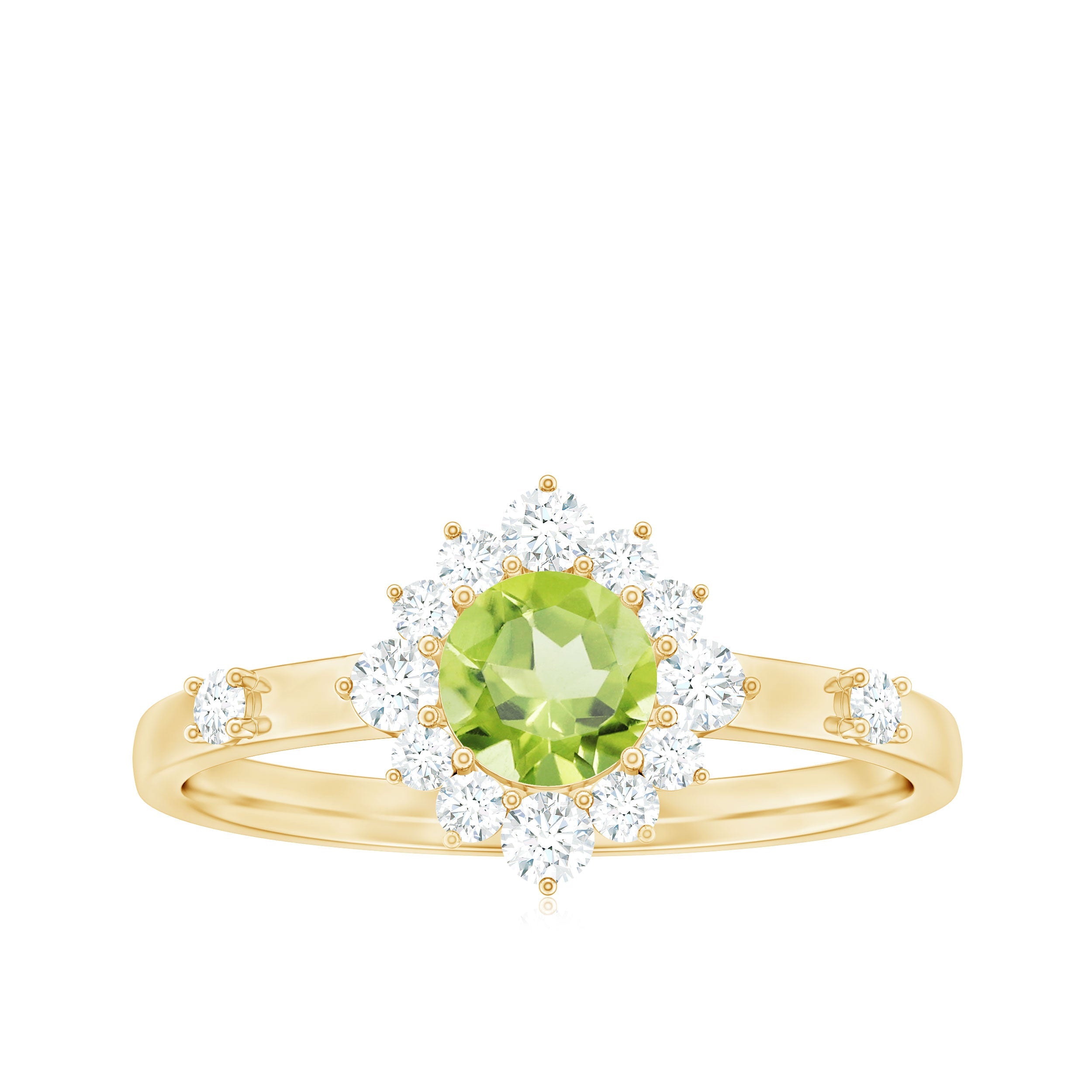 Real Half Carat Peridot Engagement Ring with Diamond Halo