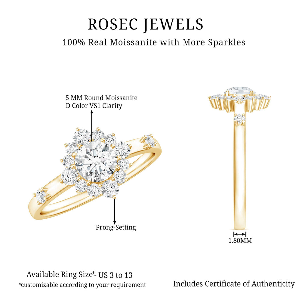 Round Moissanite Engagement Ring with Halo