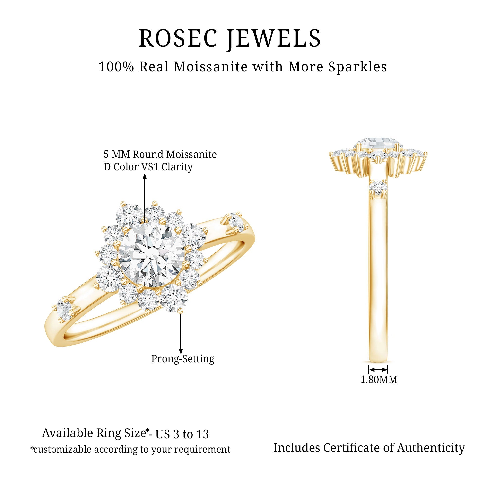 Round Moissanite Engagement Ring with Halo