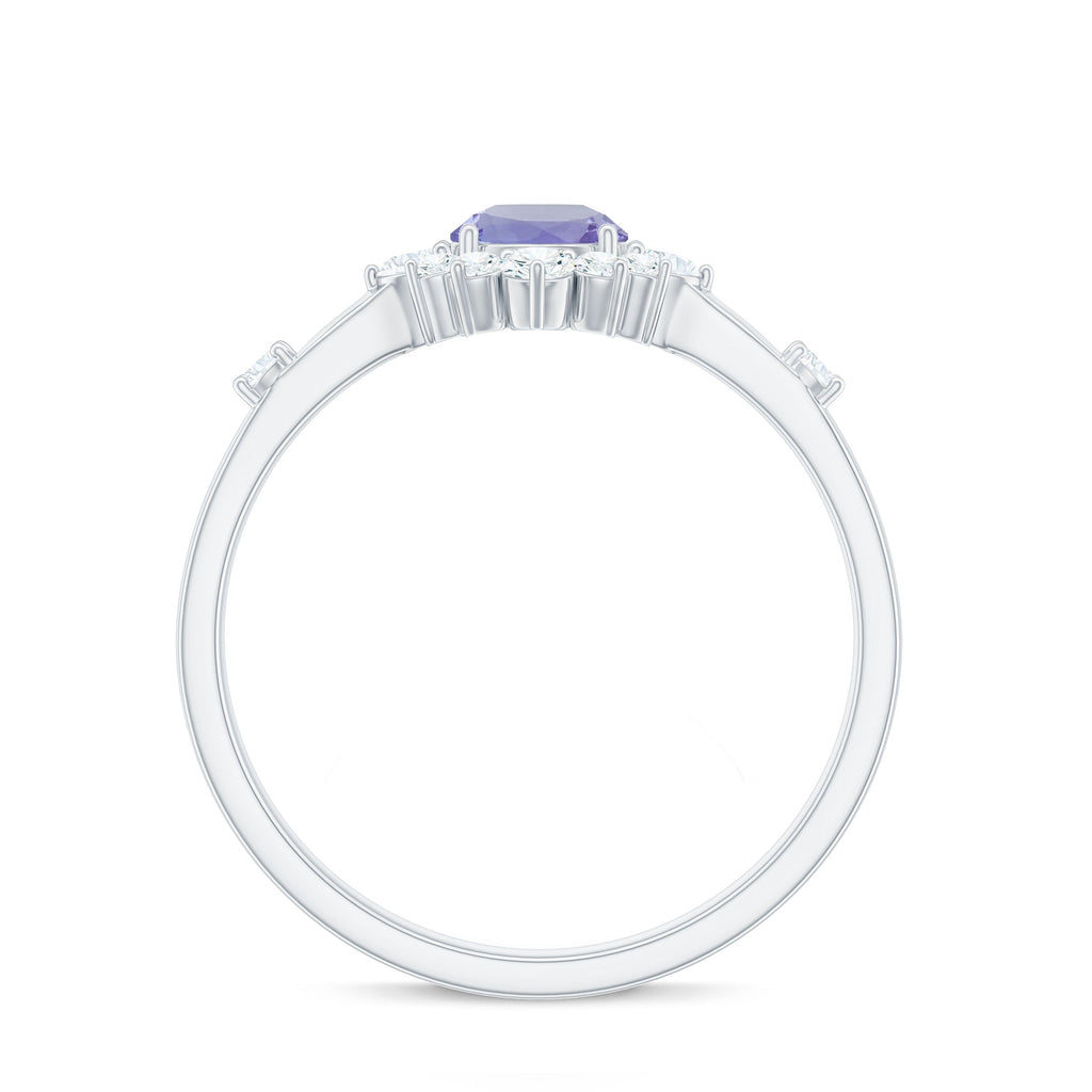 Minimal Tanzanite Engagement Ring with Diamond Halo