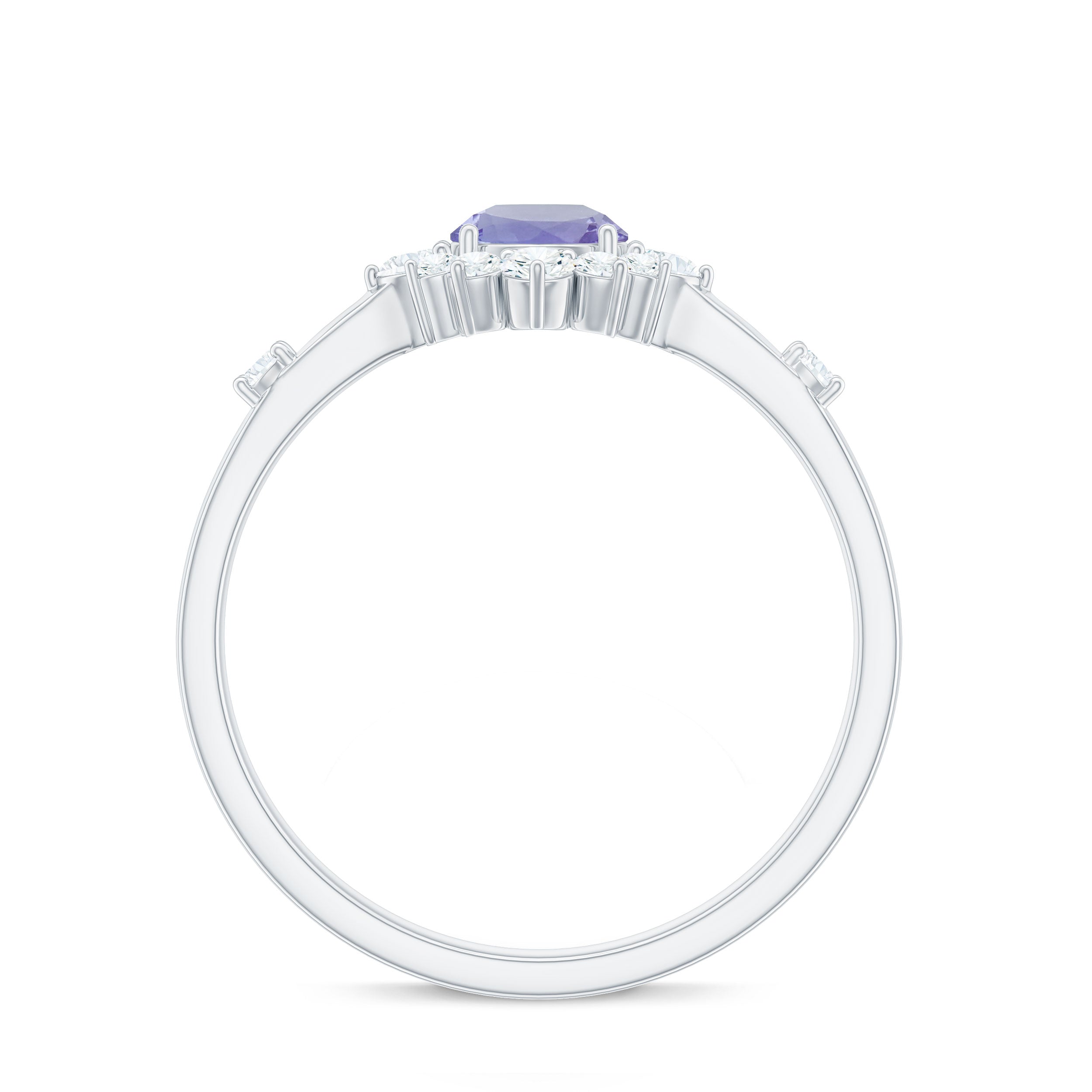 Minimal Tanzanite Engagement Ring with Diamond Halo