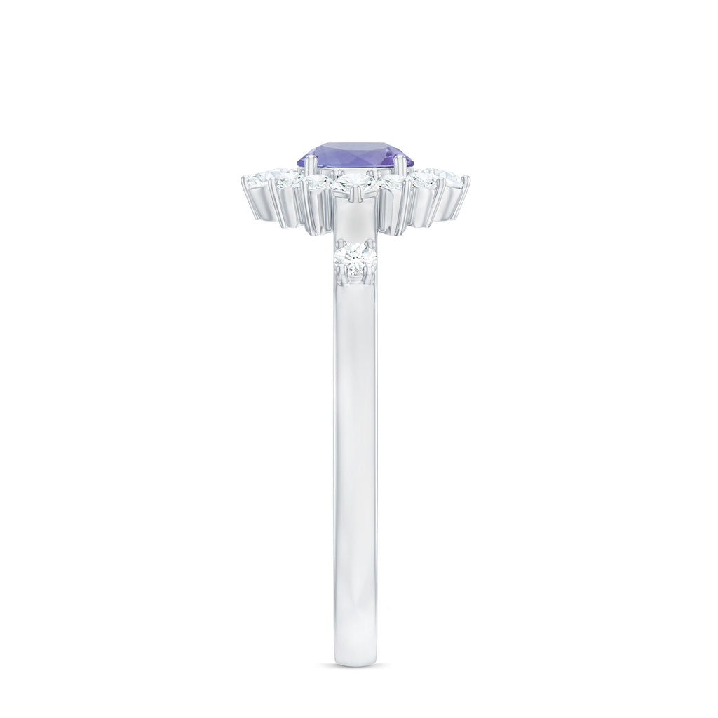 Minimal Tanzanite Engagement Ring with Diamond Halo