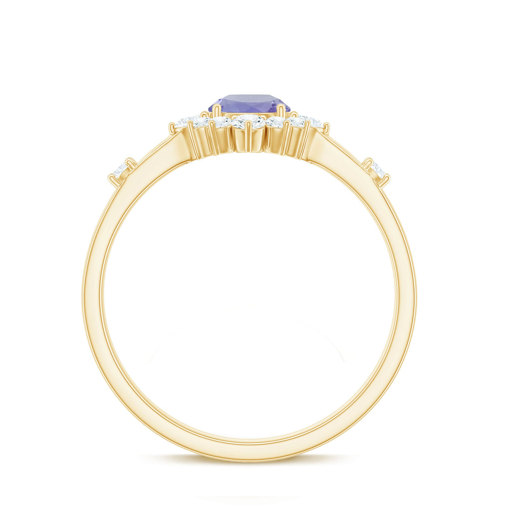 Minimal Tanzanite Engagement Ring with Diamond Halo