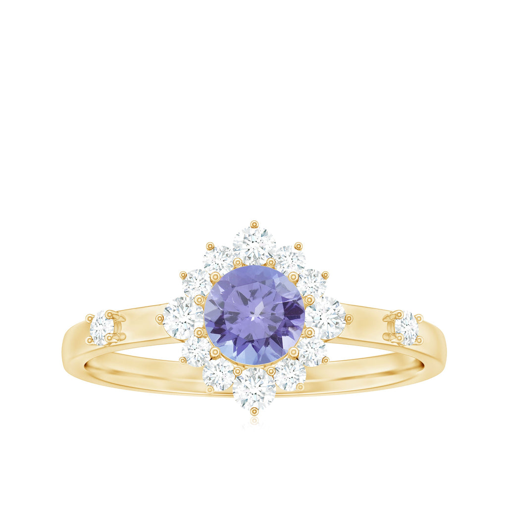 Minimal Tanzanite Engagement Ring with Diamond Halo