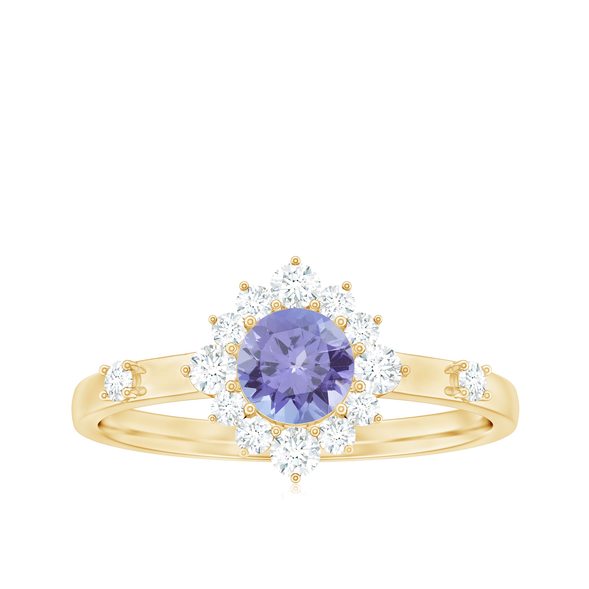Minimal Tanzanite Engagement Ring with Diamond Halo