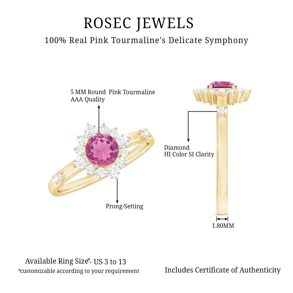 Round Pink Tourmaline Classic Halo Engagement Ring with Diamond
