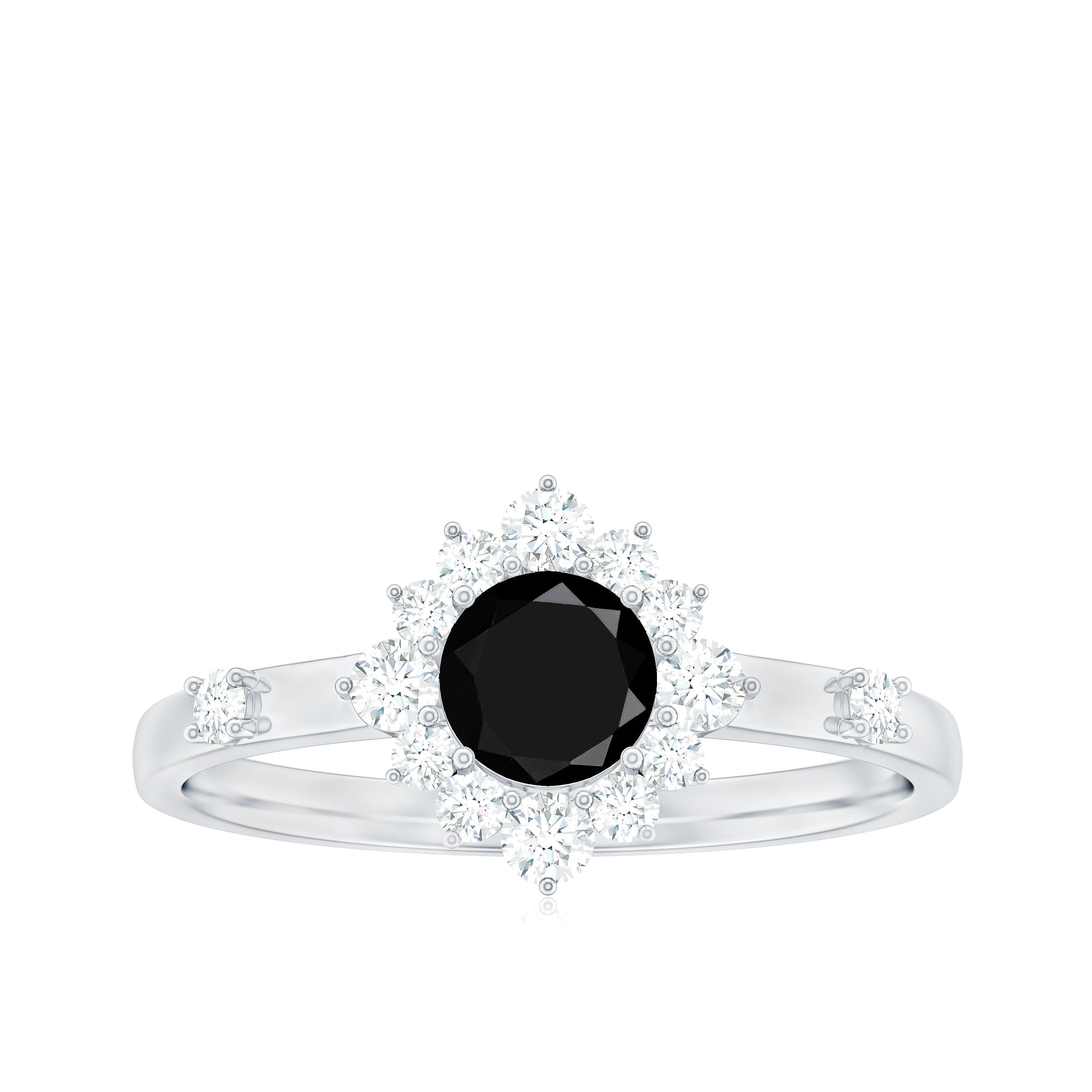 Certified Genuine 0.4 Carat Black Onyx Halo Ring with Diamond