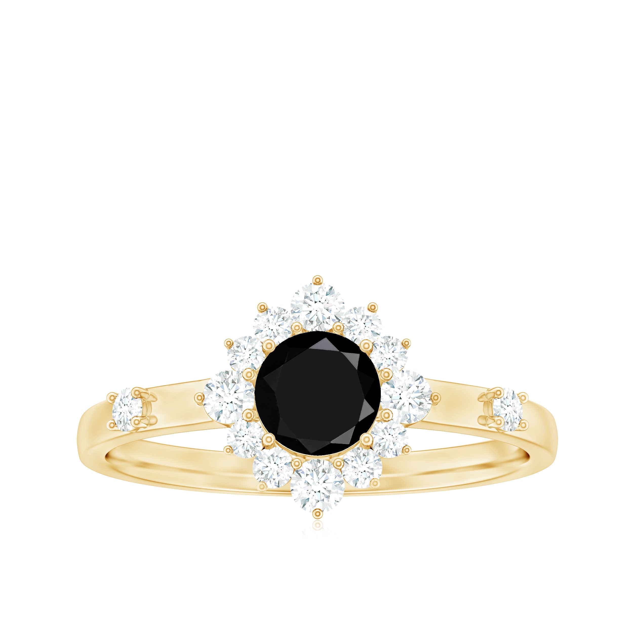 Certified Genuine 0.4 Carat Black Onyx Halo Ring with Diamond