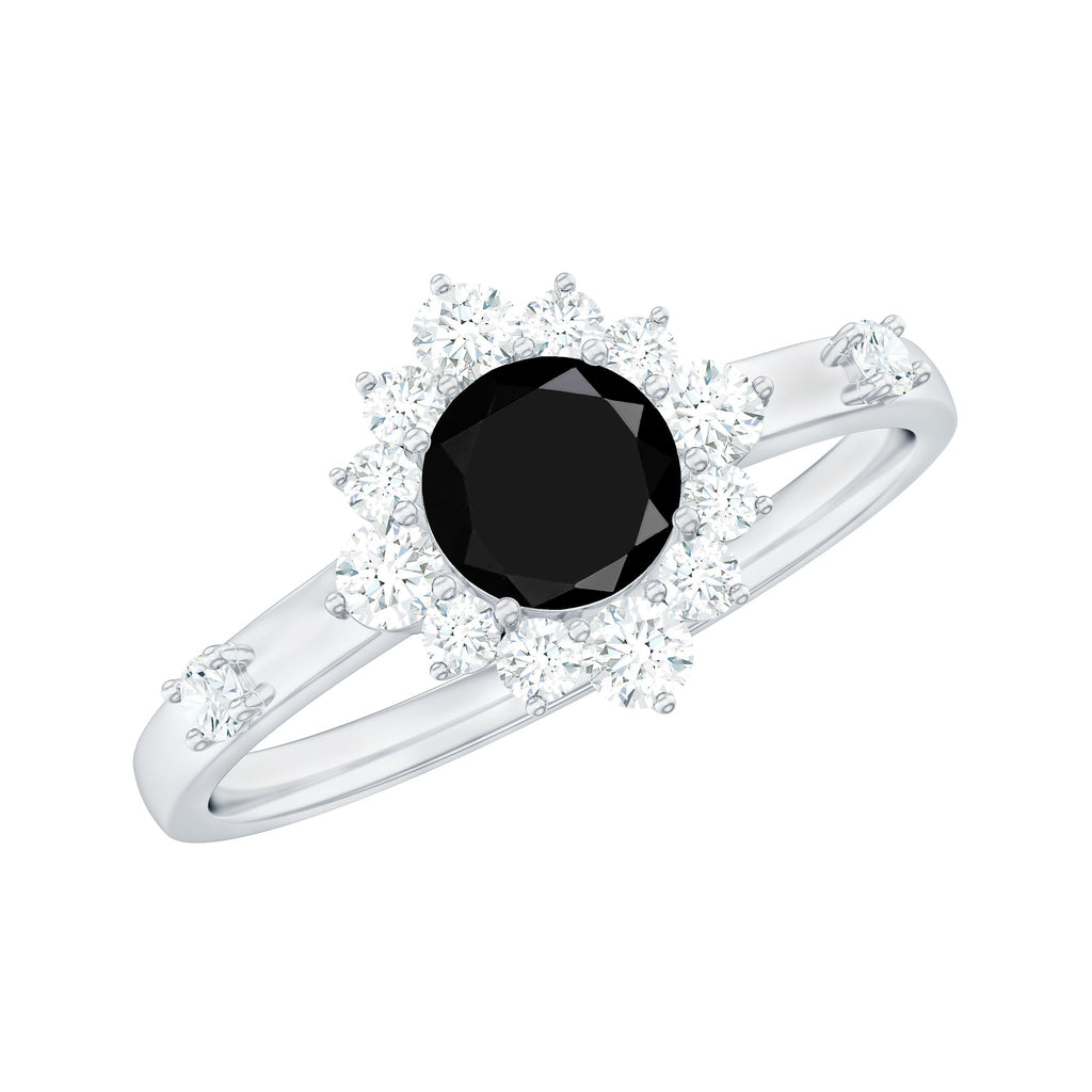 Natural Black Spinel Promise Ring with Diamond Halo