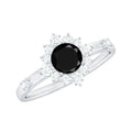 Natural Black Spinel Promise Ring with Diamond Halo