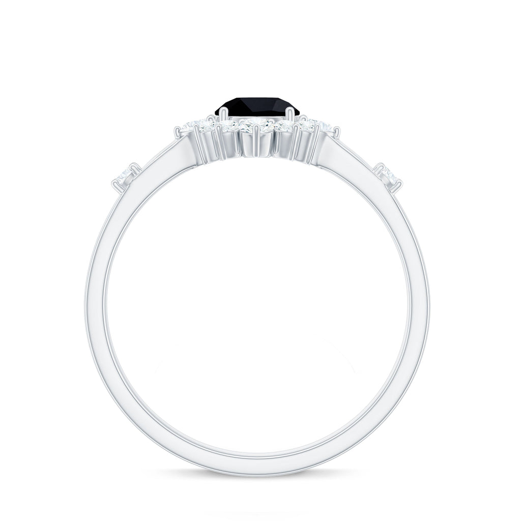 Natural Black Spinel Promise Ring with Diamond Halo