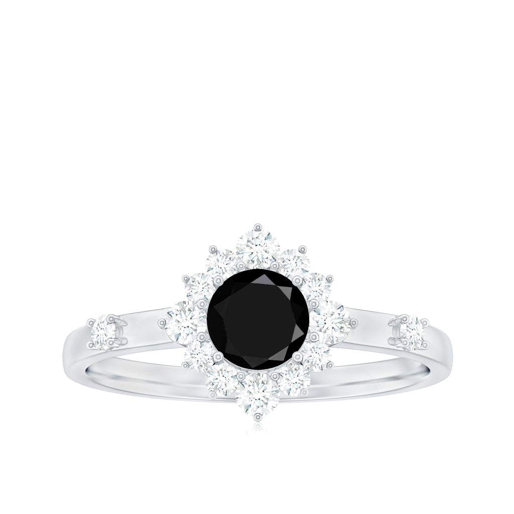 Natural Black Spinel Promise Ring with Diamond Halo