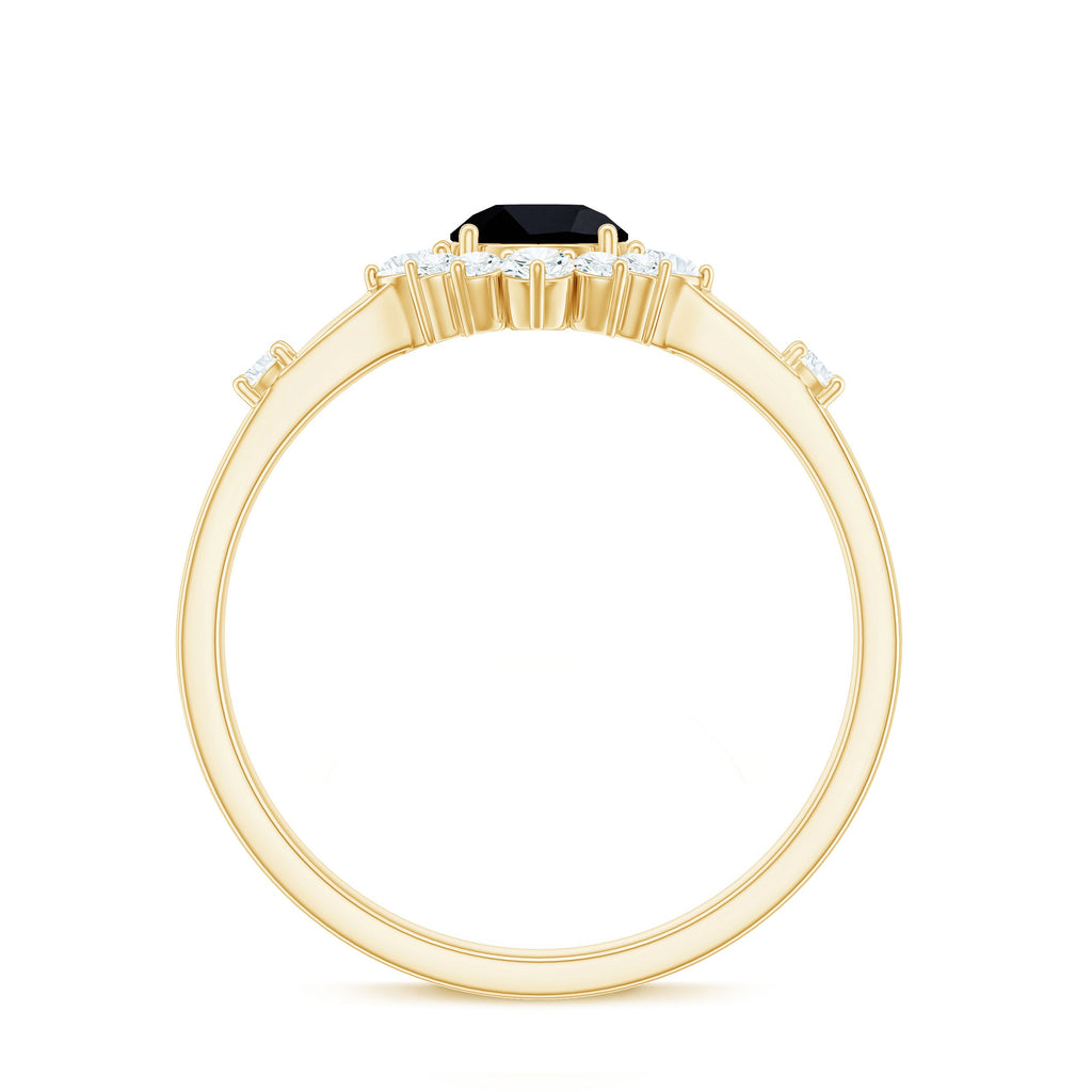 Natural Black Spinel Promise Ring with Diamond Halo