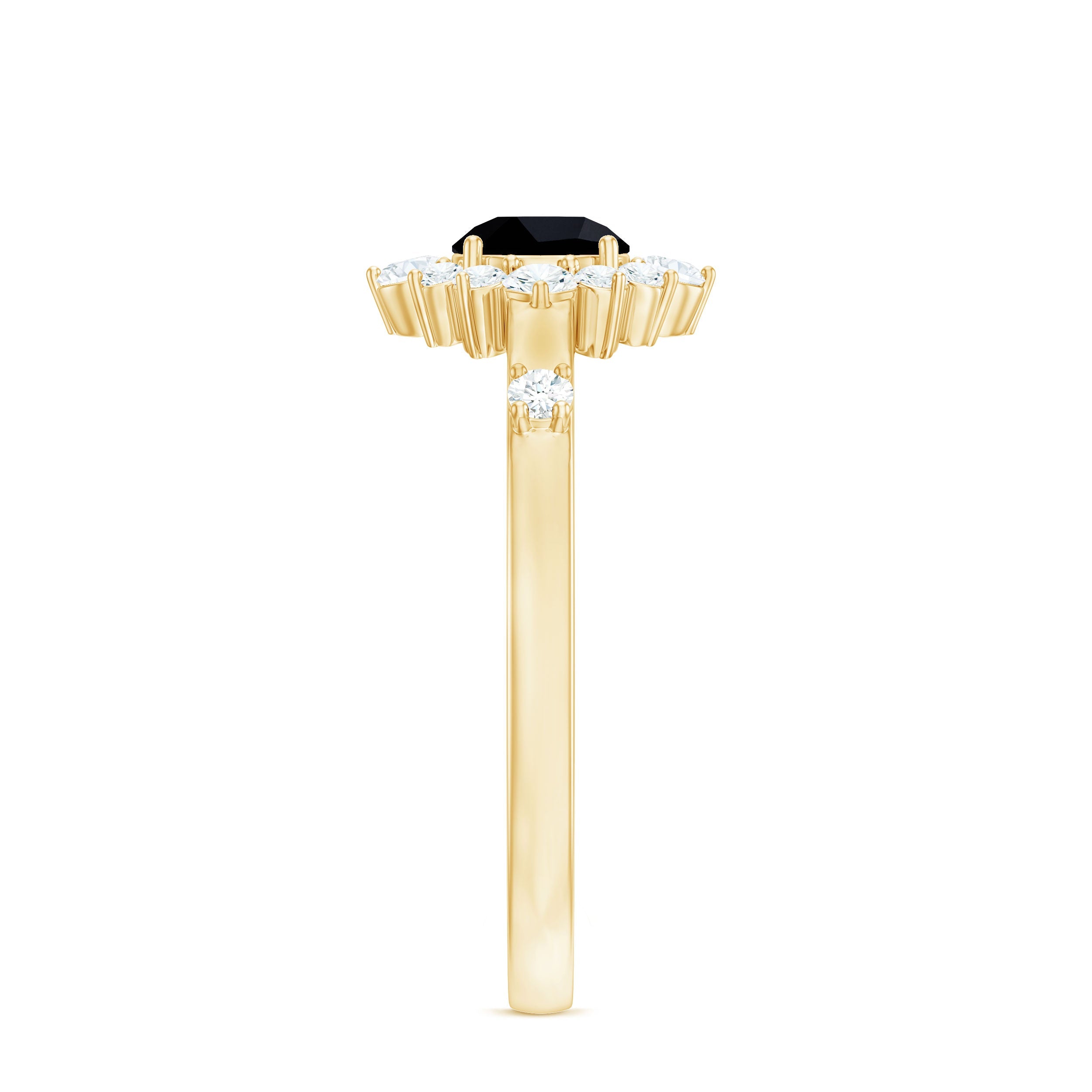 Natural Black Spinel Promise Ring with Diamond Halo