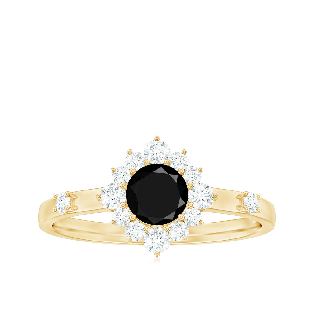 Natural Black Spinel Promise Ring with Diamond Halo