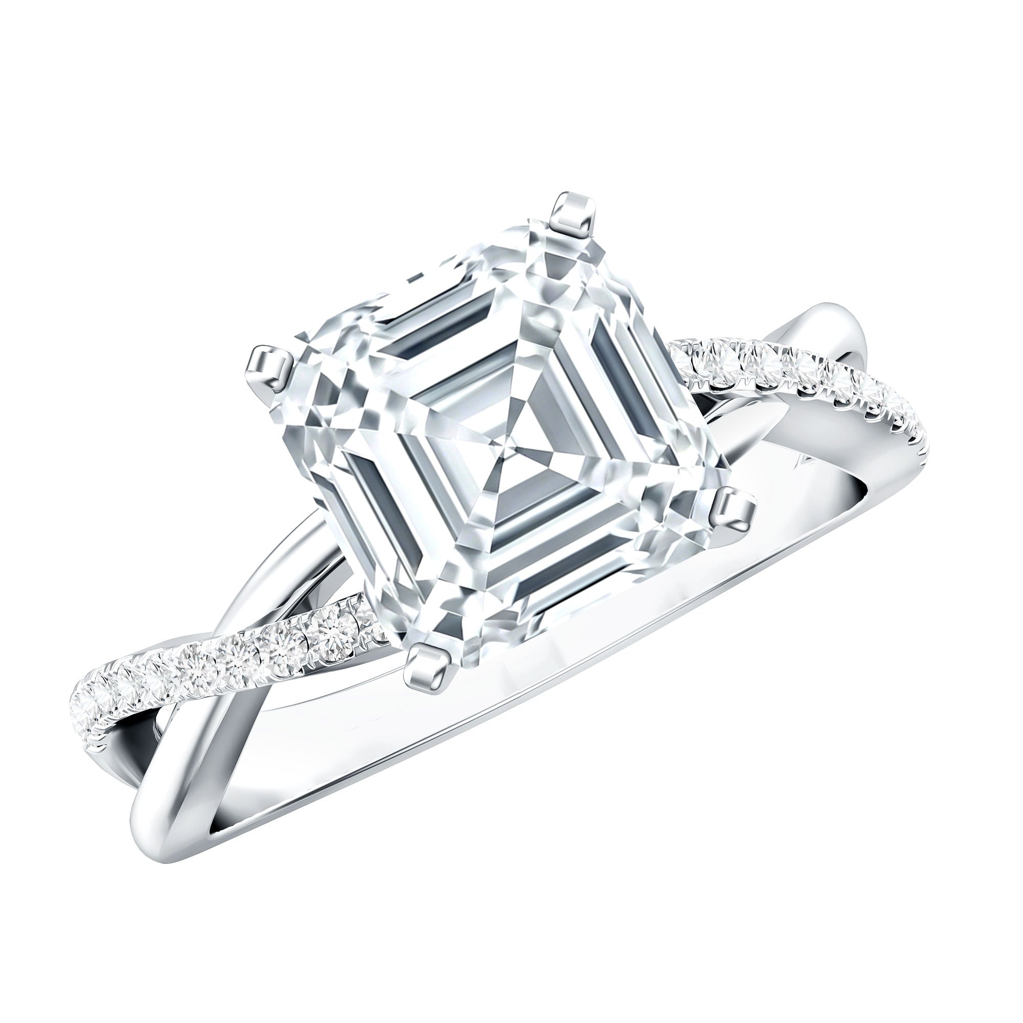 Certified Moissanite Asscher Cut Engagement Ring with Twisted Shank