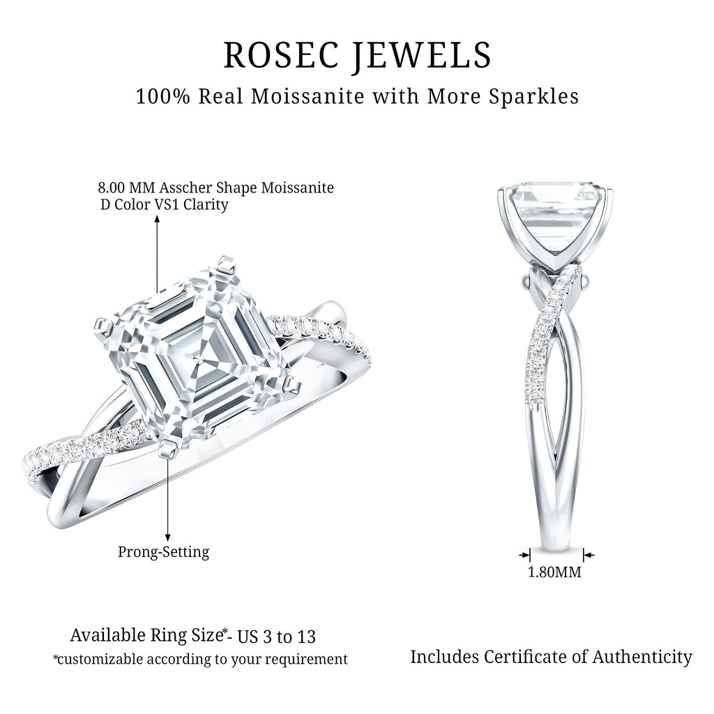 Certified Moissanite Asscher Cut Engagement Ring with Twisted Shank