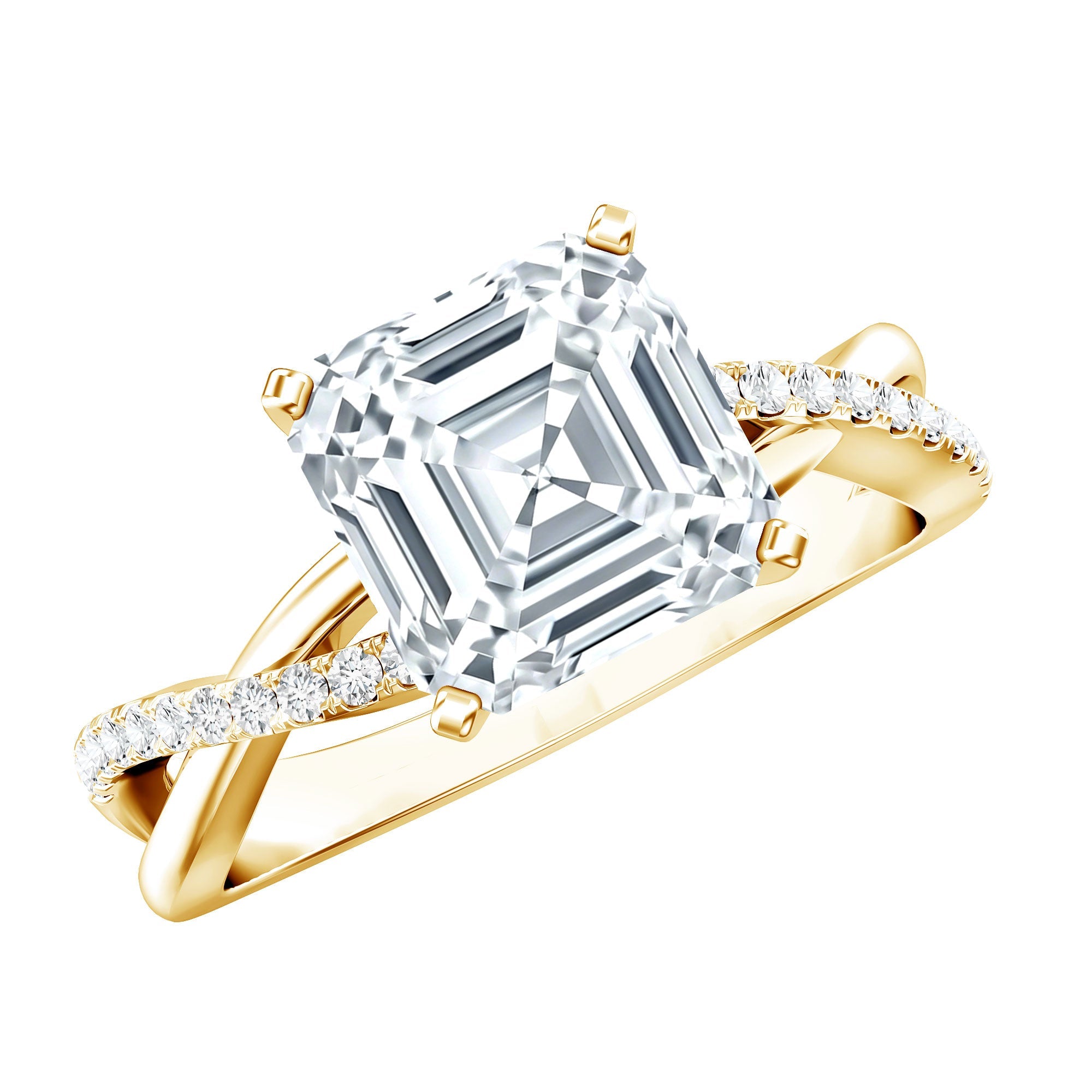Certified Moissanite Asscher Cut Engagement Ring with Twisted Shank