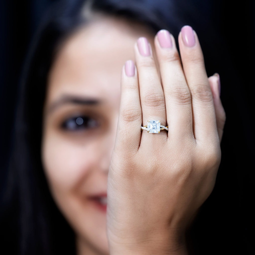 Certified Moissanite Asscher Cut Engagement Ring with Twisted Shank