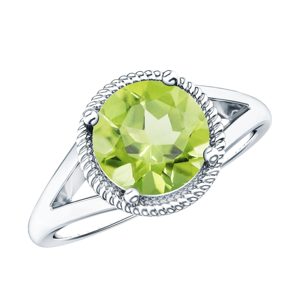 Natural 2 Carat Peridot Solitaire Engagement Ring with Split Shank