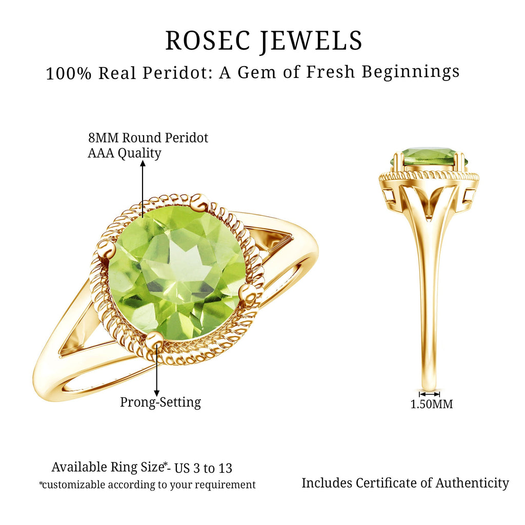 Natural 2 Carat Peridot Solitaire Engagement Ring with Split Shank