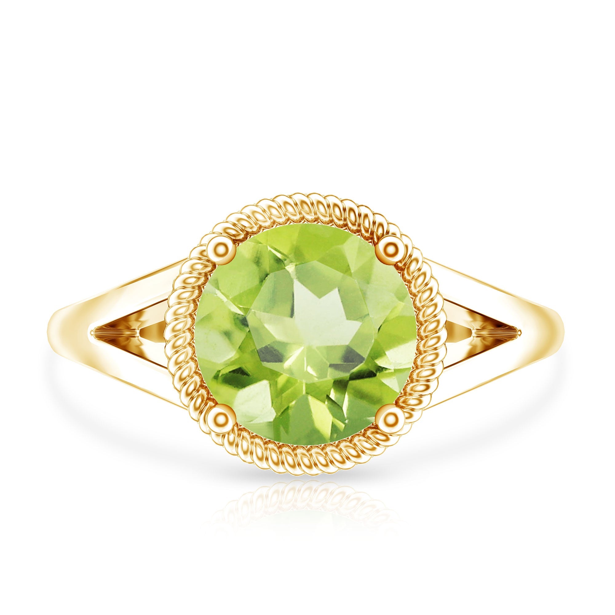 Natural 2 Carat Peridot Solitaire Engagement Ring with Split Shank