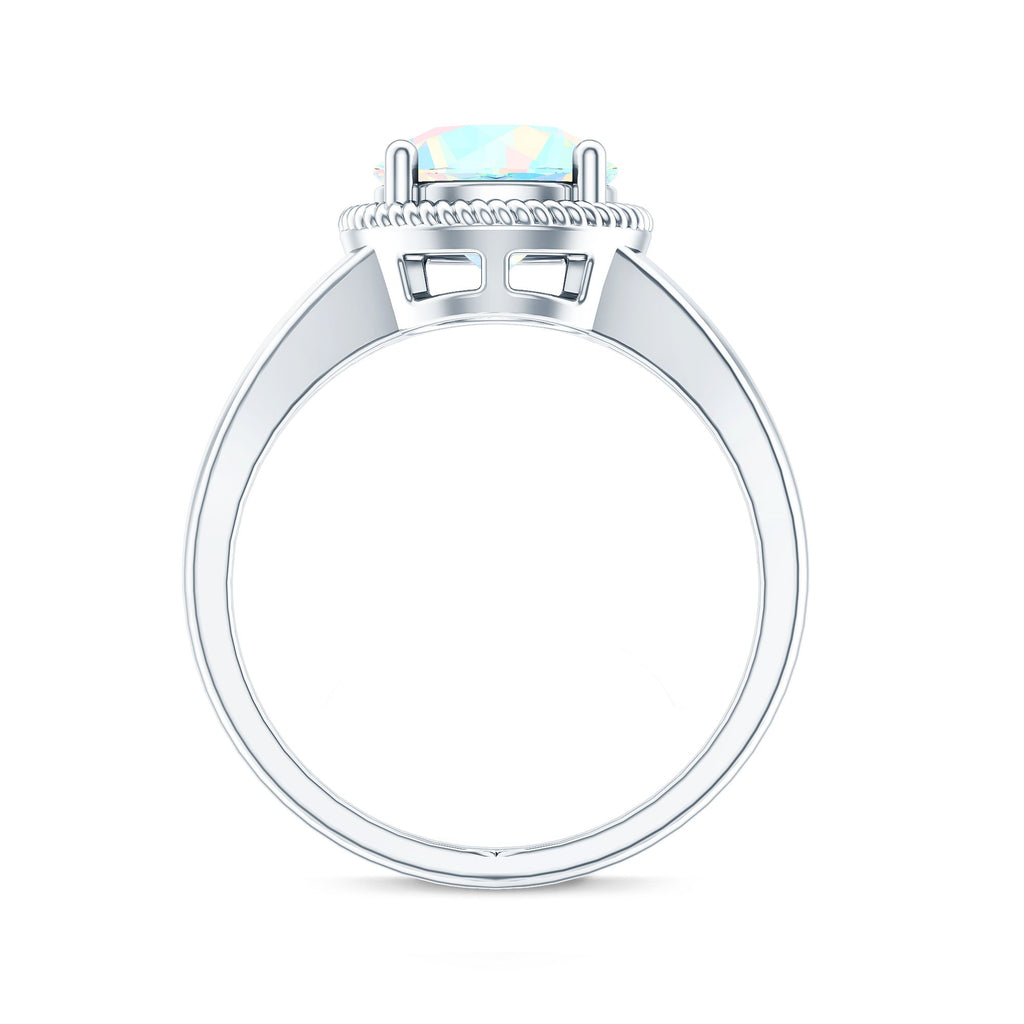 Certified Real 2 Carat Round Ethiopian Opal Split Shank Engagement Ring with Twisted Rope