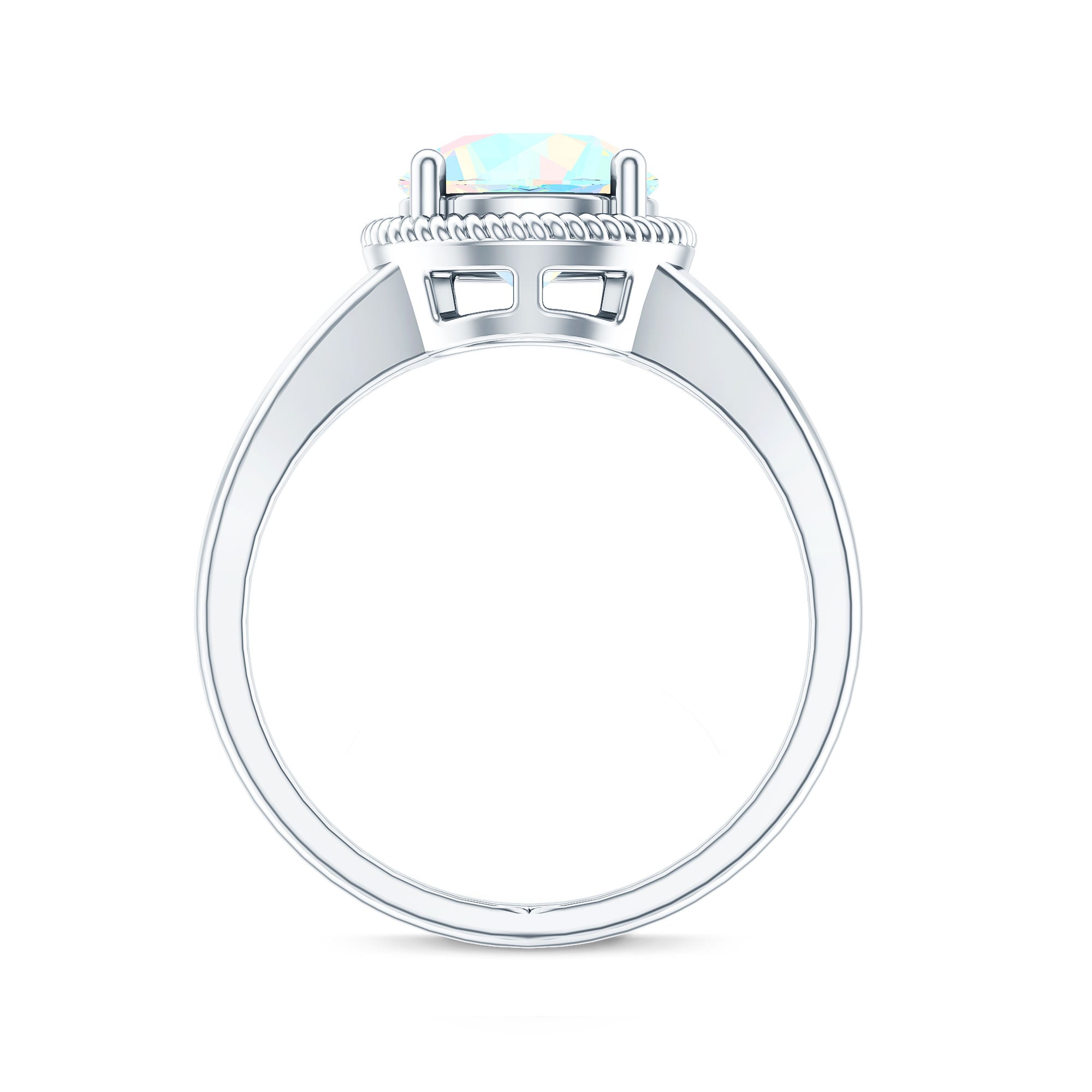 Certified Real 2 Carat Round Ethiopian Opal Split Shank Engagement Ring with Twisted Rope