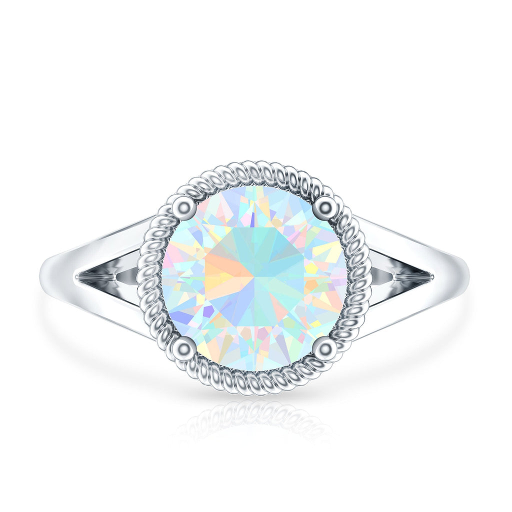 Certified Real 2 Carat Round Ethiopian Opal Split Shank Engagement Ring with Twisted Rope