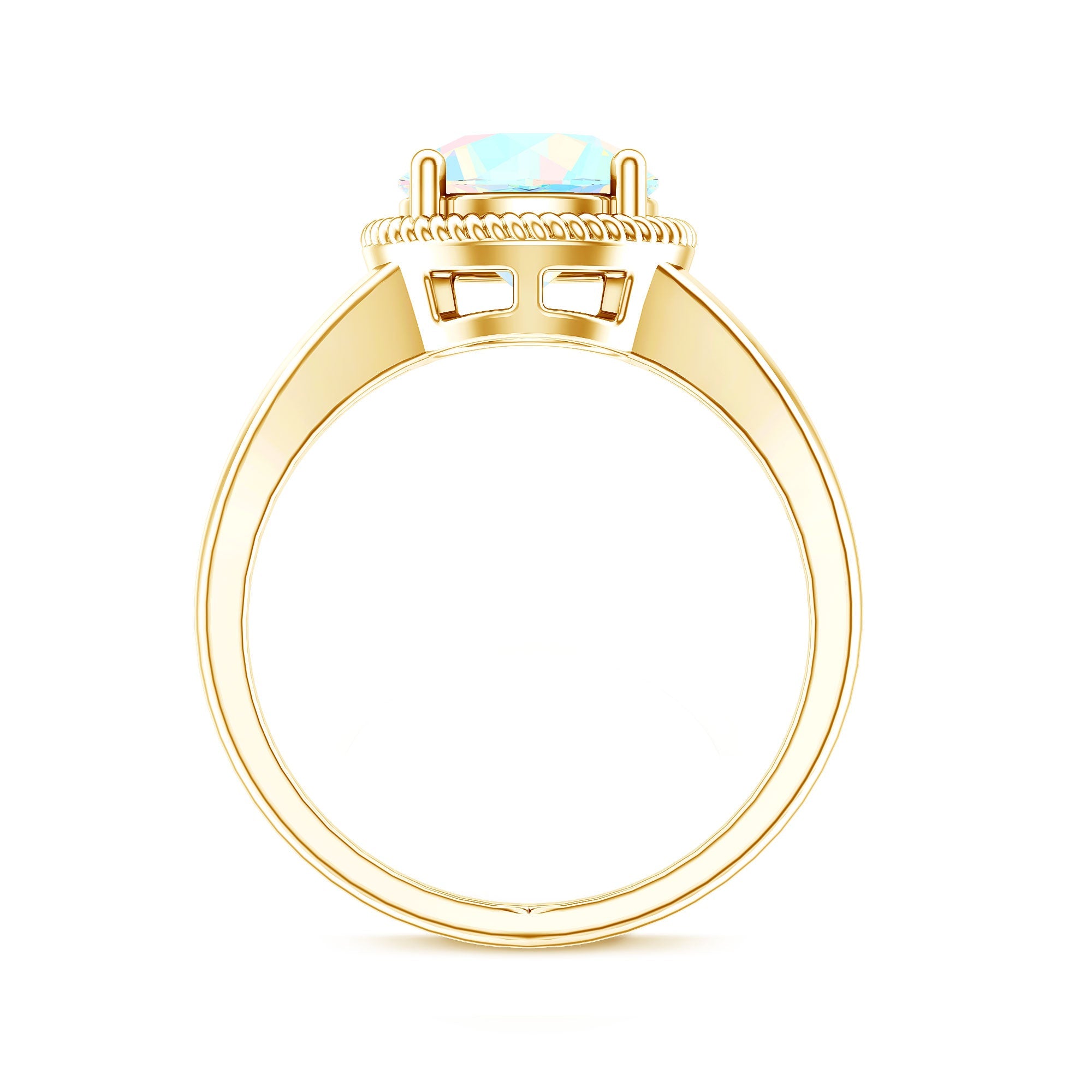 Certified Real 2 Carat Round Ethiopian Opal Split Shank Engagement Ring with Twisted Rope