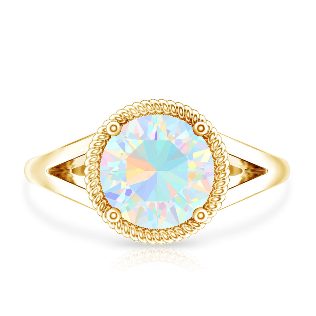 Certified Real 2 Carat Round Ethiopian Opal Split Shank Engagement Ring with Twisted Rope