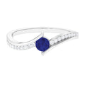 Round Genuine Blue Sapphire Bypass Engagement Ring with Diamond