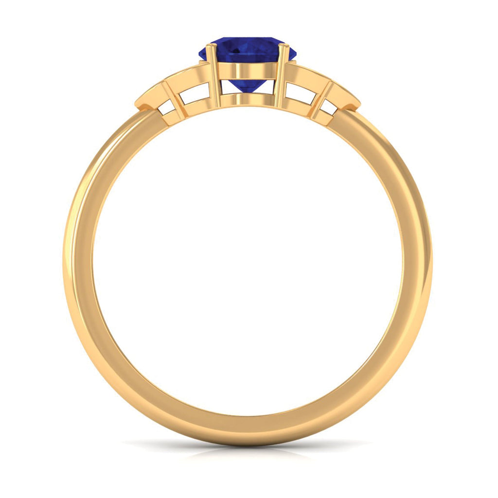 Round 0.9 Carat Blue Sapphire Engagement Ring with Diamond Trio