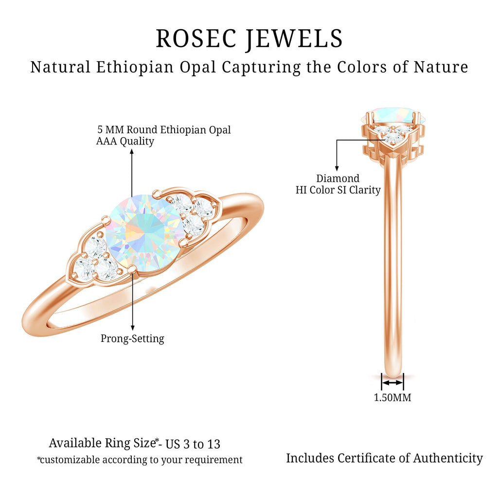 Natural Ethiopian Rainbow Opal Engagement Ring with Diamond Trio