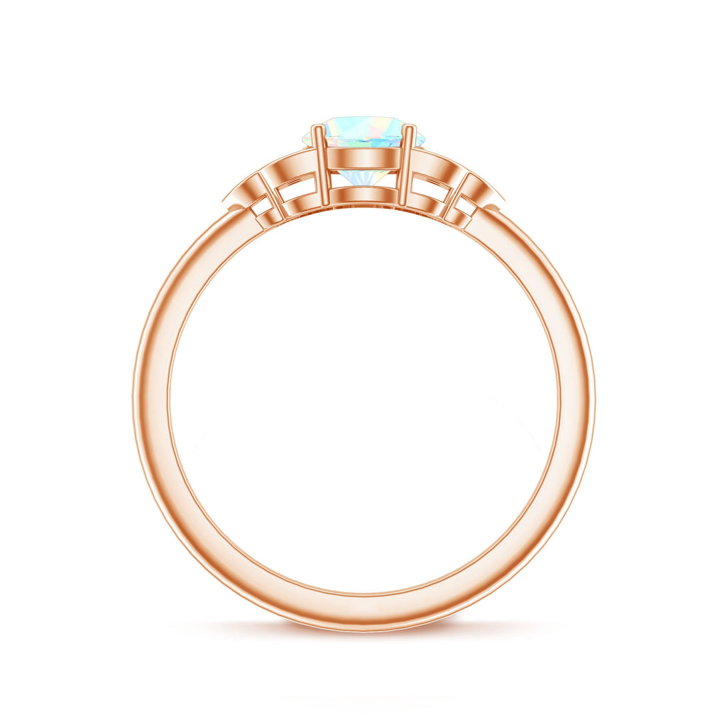 Natural Ethiopian Rainbow Opal Engagement Ring with Diamond Trio