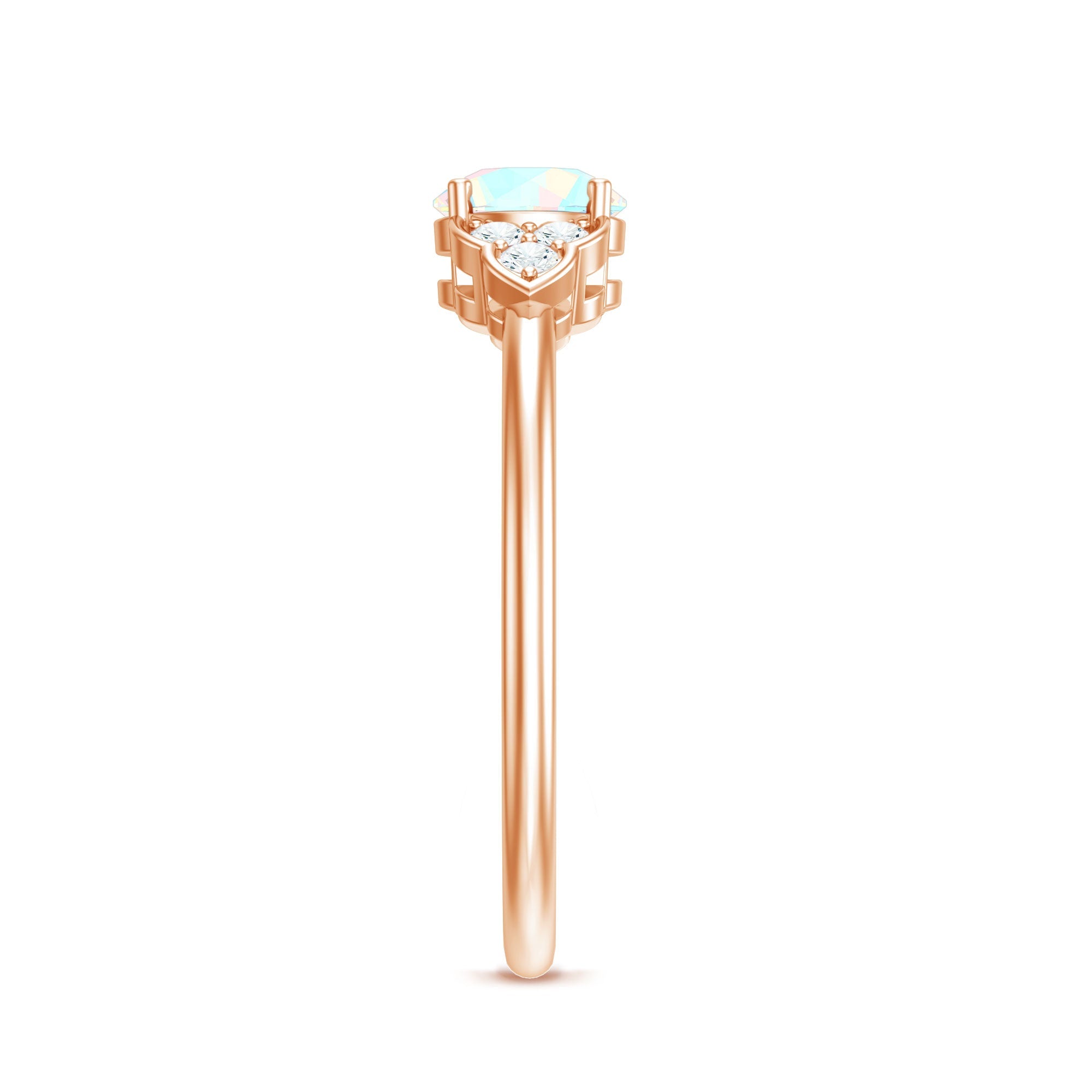 Natural Ethiopian Rainbow Opal Engagement Ring with Diamond Trio